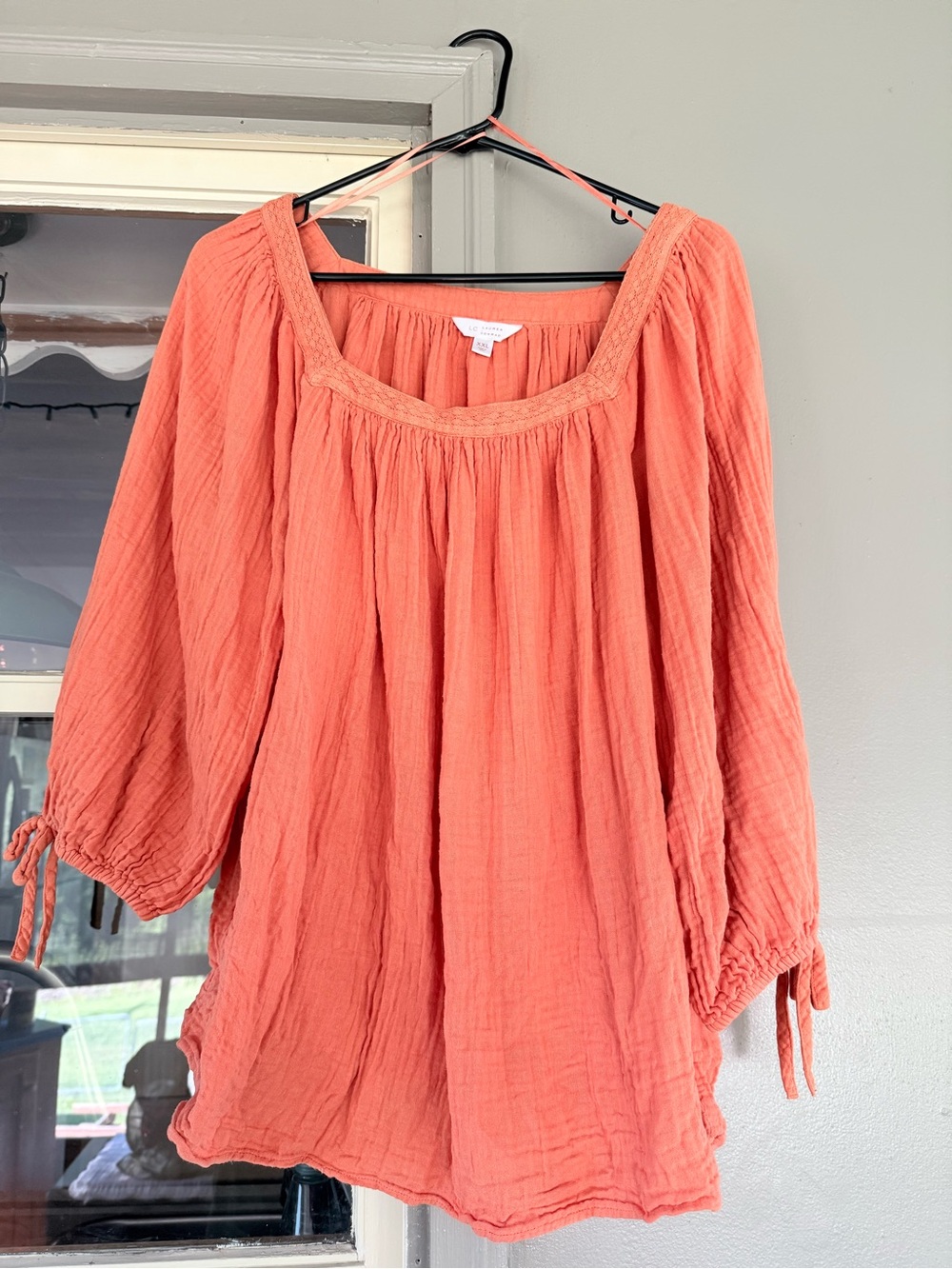 LC Lauren Conrad Coral Gauze Peasant Blouse